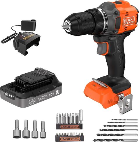 BLACK+DECKER 20V MAX Cordless Brushless ½-in. Drill Driver, 30 Pc. Drill Bit Set and Screwdriver Bit Set, 2Ah Battery and Charger Included, PowerConnect Electric Drill Cordless (BLD782PK30D1) in Kuwait