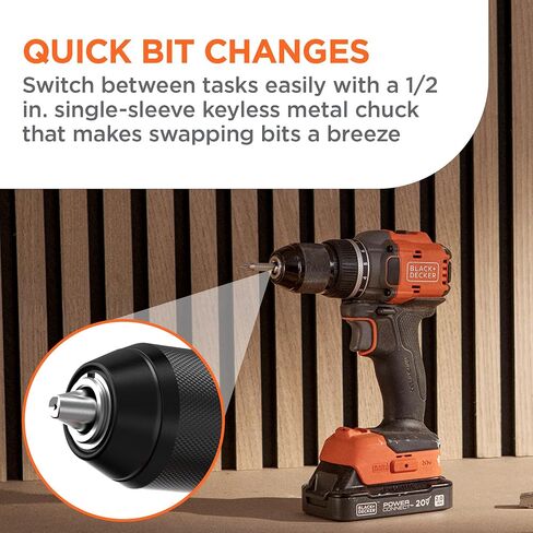 BLACK+DECKER 20V MAX Cordless Brushless ½-in. Drill Driver, 30 Pc. Drill Bit Set and Screwdriver Bit Set, 2Ah Battery and Charger Included, PowerConnect Electric Drill Cordless (BLD782PK30D1) in Kuwait