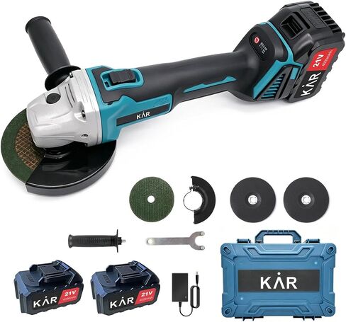 Karramlili 21V Brushless Angle Grinderxx, 125mm Cutting Disc | Brushless, 3-Speed 3700/6200/7000 RPM, 2×4000mAh Batteries in Kuwait