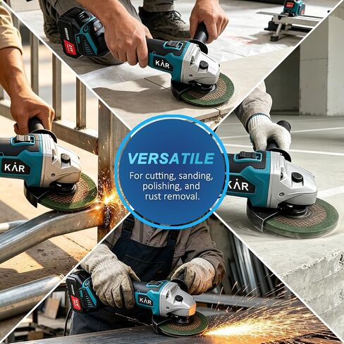 Karramlili 21V Brushless Angle Grinderxx, 125mm Cutting Disc | Brushless, 3-Speed 3700/6200/7000 RPM, 2×4000mAh Batteries in Kuwait