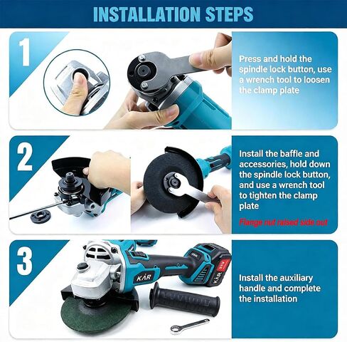 Karramlili 21V Brushless Angle Grinderxx, 125mm Cutting Disc | Brushless, 3-Speed 3700/6200/7000 RPM, 2×4000mAh Batteries in Kuwait