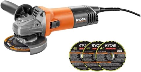 RIDGID 8 AMP Corded 4-1/2 in. Angle Grinder with 4-1/2 in. Metal Cutting Wheel 3-PIEC in Kuwait