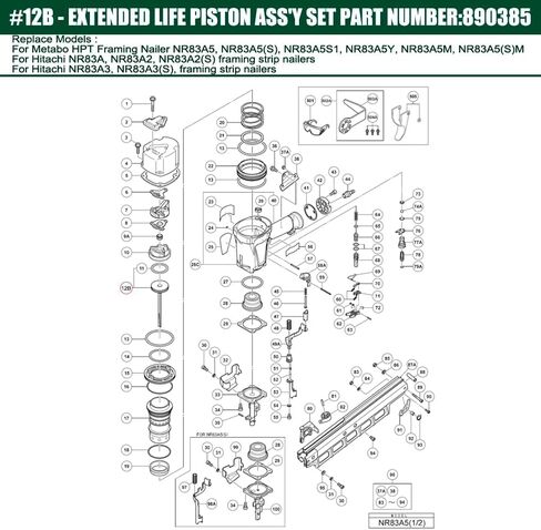 2 PC 877323 Piston Driver Chauffage à piston For Hitachi NR83A5 NR83A5(S) M NR83A5S NR83A5M NR83A2, NR83A, NR83A3 Pneumatic Framing Nailer Conduiseur de piston kit SP 877-323C in Kuwait