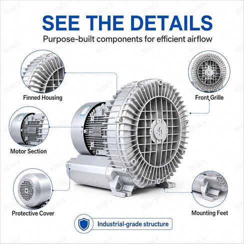 Regenerative Blower, High Pressure Vortex Fan Aerator, 750W 110V 60Hz Single Phase, 2850rpm Large Airflow Industrial Vacuum Pump for Air Blowing or Suction in Kuwait