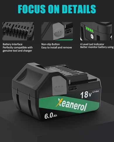 18V 6.0Ah Replacement for Metabo HPT 18V Battery, Lithium Ion Battery Compatible with Metabo Battery 18V, NV1845DA NR1838DKA NT1850DG NT1865DSA KC18DEXQB Cordless Power Tools in Saudi Arabia