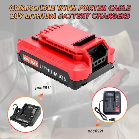 2 Packs 3600mAh PCC680L Battery Replacement for Porter Cable 20V Battery | Compatible with Porter Cable 20 Volt Batteries PCC681L PCC682L PCC685L PCC685LP in Kuwait