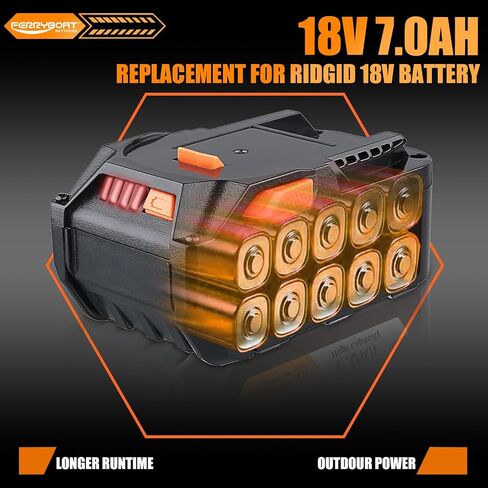 FERRYBOAT R840085 7.0Ah 18V Replacement for Ridgid 18V Battery Compatible with Rigid 18v Battery R840087 R840083 R840086 R840085 R840084 AC840085 AC840086 AC840087P AC840089 Power Tools 2Pack in Kuwait