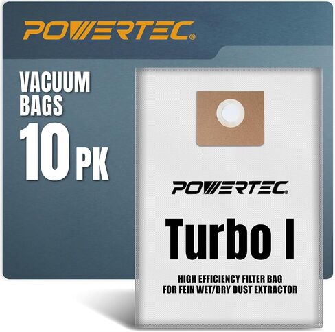 POWERTEC Turbo I, 9-20-27 Fleece Filter Bags 10PK, for Fein Dustex 25 L Wet/Dry Dust Extractor, for Fein 31345061010 Shop Vacuum Replacement Bags, Filter Bags, Dust Bags (75041-P2) in Kuwait