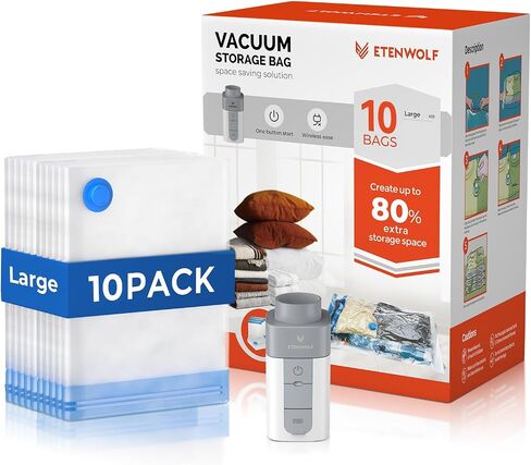 ETENWOLF Vacuum Storage Bags for Travel with Rechargeable Wireless Pump, Vacuum Seal Bags for Clothes and Travel, Space Saver Bags in Carry-On Sizes, Perfect for Luggage and Suitcases, 20 Combo in Kuwait