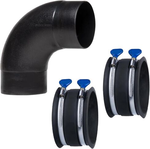POWERTEC 70524 4-Inch 90 Degree Elbow with 2 Dust Control Flex Cuffs - ABS Plastic Right Angle Dust Collector Connector and Rubber Cuff Couplers for Woodworking Dust Collection in Kuwait