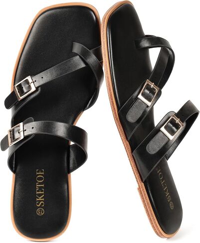 Women Flat Sandals Adjustable Strappy Sandals Cross Toe Loop Slides in Kuwait