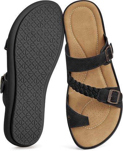 Aomigoct Womens Comfortable Slide Sandals: Soft Insloe & Spilt Toe for Daily Wear - Adjsutable Buckle & Lightweight for Convenience in Summer in Kuwait