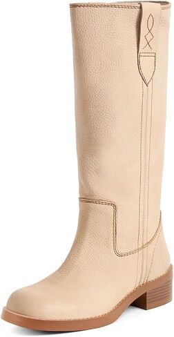KISSASA Knee High Boots Women Roud Toe Low Heel Moto Boots Vintage Pull On Tall Long Boots Retro Campus Shoes in Kuwait