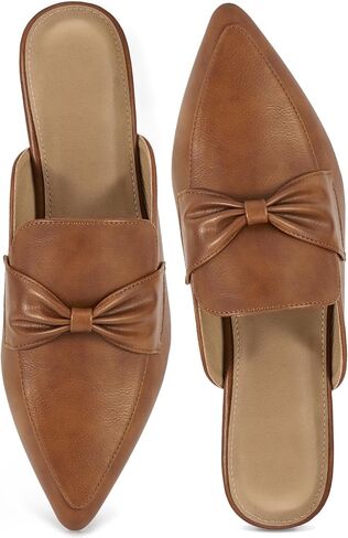 Alicegana Mules for Women Dress Flats: Comfortable Slip On Backless Slides | Pointed Toe Business Casual Shoes with Elegant Bowknot - Cushioned & Non-Slip Sole - Closed Toed Loafers for Work Office in Kuwait