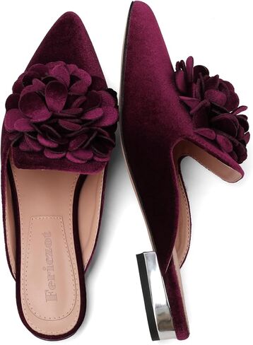 Fericzot Flowers Mules for Women Slip On Backless Flats Pointed Toe Comfortable Casual Shoes in Kuwait