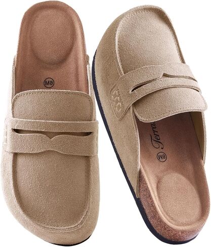 100% Genuine Leather Mules for Women Loafers & Slip-ons Comfortable | Women's Mules & Clogs Casual Backless with Arch Support Cork Footbed in Kuwait