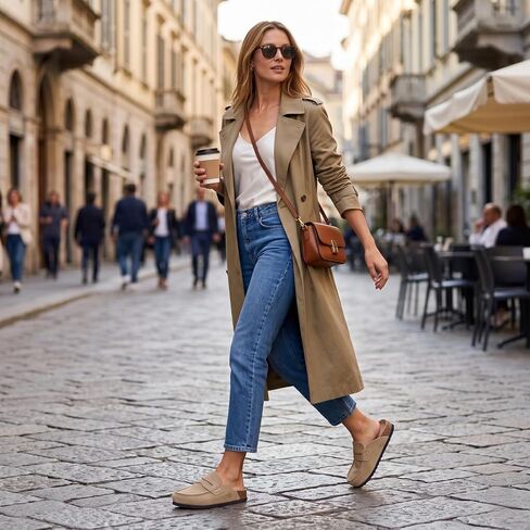 100% Genuine Leather Mules for Women Loafers & Slip-ons Comfortable | Women's Mules & Clogs Casual Backless with Arch Support Cork Footbed in Kuwait