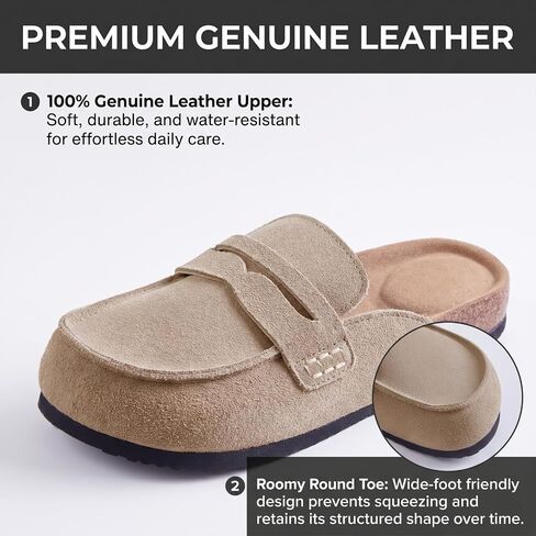 100% Genuine Leather Mules for Women Loafers & Slip-ons Comfortable | Women's Mules & Clogs Casual Backless with Arch Support Cork Footbed in Kuwait