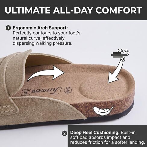 100% Genuine Leather Mules for Women Loafers & Slip-ons Comfortable | Women's Mules & Clogs Casual Backless with Arch Support Cork Footbed in Kuwait