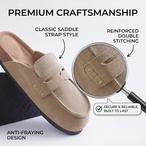 100% Genuine Leather Mules for Women Loafers & Slip-ons Comfortable | Women's Mules & Clogs Casual Backless with Arch Support Cork Footbed in Kuwait