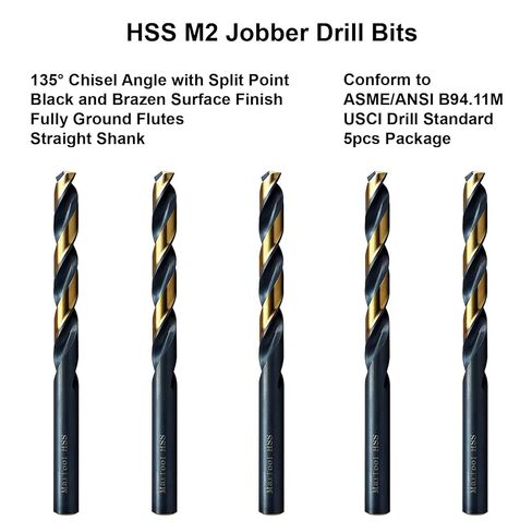 MAXTOOL 12.0mm 5PCs Identical Metric Jobber Length Drill Bits HSS M2 Twist Drill Bits Fully Ground Black & Bronze Straight Shank; JBM02H10R120E5 in Kuwait