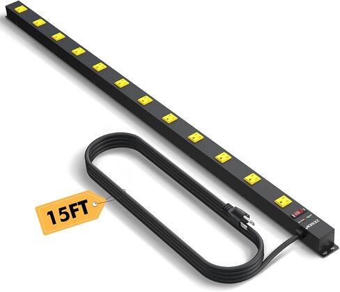 ZESEN 12 Outlet Heavy Duty Workshop Metal Long Power Strip Surge Protector with 15ft Cord, Garage Workbench Multi Wide Industrial Outlet Power Strip, ETL Certified, Black in Saudi Arabia