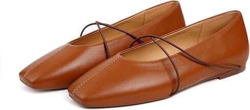 Ballet Flats for Women Square Toe Mary Jane Shoes | Memory Foam Insole, Arch Support, Criss Cross, Lace Up, Slip On, All Day Comfort, Low Heel, Daily Walking, Ballerina Flats in Kuwait