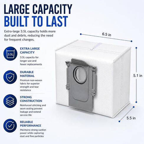 2 Pack Zipper Dust Bags Compatible with Roborock Q7 M5+, Q10 S5+, Q10 X5+, Q5 Max+, Q5+, Q5 Pro+, Q7 Max+, Q7 Max, Q7+, Q8 Max+, S8 Pro Ultra, S8+, S7 Pro Ultra, S7 Max/MaxV Ultra Auto-Empty Dock in Kuwait