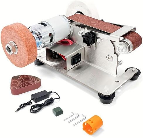 Mini Belt Sander with Polishing Discs, 7-Speed Variable Knife Sharpener & Blade Polishing Tool, Compact DIY Grinder for Kitchen Knives, Tools, and Craft Projects in Kuwait