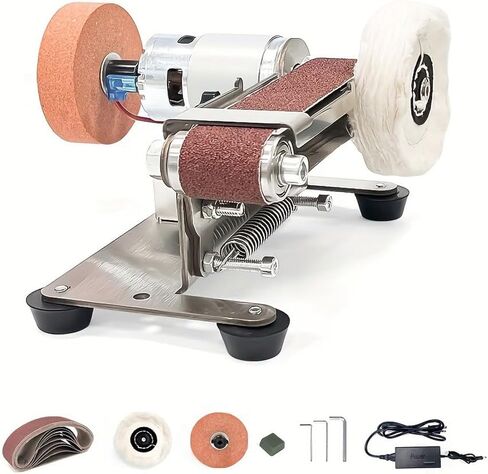 Mini Belt Sander with Polishing Discs, 7-Speed Variable Knife Sharpener & Blade Polishing Tool, Compact DIY Grinder for Kitchen Knives, Tools, and Craft Projects in Kuwait