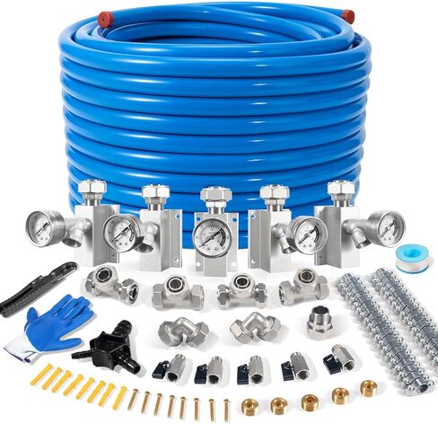 3/4" × 100FT Pressure Gauge Shop Air Line Kit, HDPE-Aluminum Pipe | Garage Compressed Air Piping Kit with Tee & Elbow Fittings, Leak-Proof Design, Easy Installation for Air Compressor in Saudi Arabia