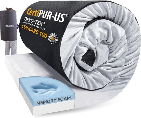 Memory Foam Camping Mattress 2.5 inch, Cot Pads, Single Small Portable Roll Up Camping Sleep Topper with Waterproof and Non-Slip Bottom, Camping Car Mat with Travel Bag, 72"×24"×2.5", Grey in Saudi Arabia