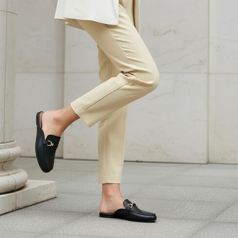 Womens Mules for Women - Casual Slip On Backless Loafers with Buckle - Round Toe Flats for Office Work Business in Kuwait