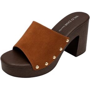 Wild Diva Women’s Platform Clog Mule Sandals – Chunky Block Heel Open Toe Slip On Wooden Platform Slides in Kuwait