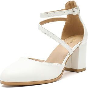 Rjclyh Women's Mary Jane Block Heel Pumps, Round Toe Wedding Dress Shoes | 2.7" Chunky Heel, Adjustable Ankle Strap, Closed Toe, Comfortable Dress Shoes, Wedding Guest, Office, Bridesmaid in Kuwait
