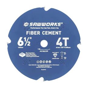 SawWorks 6-1/2" 4-Tooth PCD Circular Saw Blade for Fiber Cement Board | PCD 4T Blade For Fiber Cement, Backer & Siding. Fast Cut, Clears Dust. Fits 5/8" Arbor Saws. in Kuwait