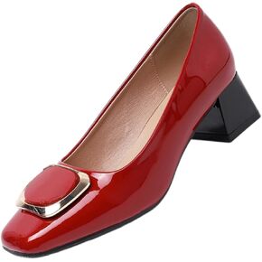 Women Shiny Upper Square Toe Mid Block Heel Buckle Decor Slip-Ons in Kuwait