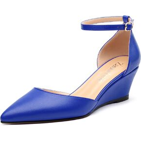 Womens Wedge Pumps, Pointed Toe Low Heel Wedges with Ankle Strap for Evening Party Dress Casual 2 Inch in Kuwait