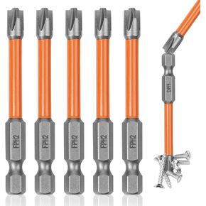 FPH2 Impact Screwdriver Bit Set - S2 Steel 65mm Cross And Slotted Heads, 1/4 Inch Hex Shank, Cross Slot Screw Driver Drill Bits, FPH2 Bits with Magnetic for Electricians (5pcs) in Kuwait