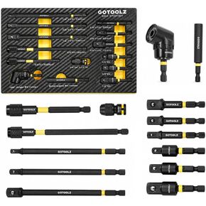 14PC Impact Socket Adapter Set, 1/4" 3/8" 1/2" Square Drive Converter, Quick Release Magnetic Drill Bit Extension Rod, 360° Swivel Universal Joint & 105° Right Angle Drill Attachment in Kuwait