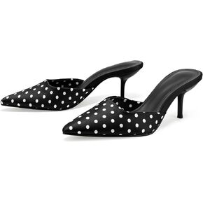 baobeijiadao Pointed Toe Heels for Women Polka Dot Heeled Mules Backless Pumps Satin Heeled Sandals Womens Stiletto Heel Shoes Evening Party Wedding in Kuwait