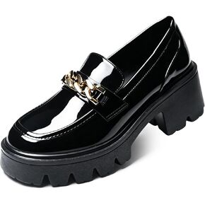 Black Platform Loafers for Women, Chunky Heel Slip On Shoes, Comfortable Business Casual Dressy Office Loafers in Kuwait