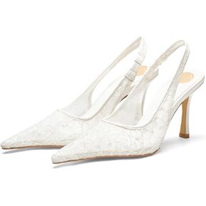 Women's Lace Mesh Slingback Heels Closed Pointed Toe Wedding Pumps 4" Stilettos Kitten Heeled Sandals for Party Evening Bridal Dress Shoes in Kuwait