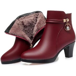 winter boots Women's Mid Block Heel Ankle Boots Fashion Rhinestones Buckle Decor Comfort Warm Fur Lined Side Zipper in Kuwait