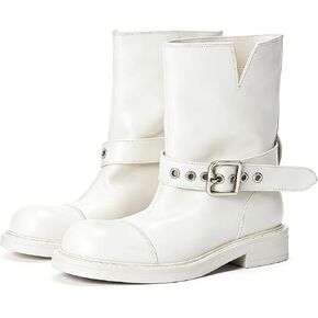Lutalica Women's Western Ankle Boots Vintage Round Toe Casual Flat Heel Booties with Silver Buckle Fall Winter Shoes in Kuwait