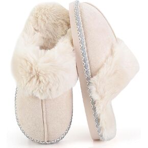 Women's Fuzzy Memory Foam Slippers Ultra Plush Warmth Memory-Foam Support & Stylish Cozy Design Non-Slip Rubber Sole Indoor & Outdoor House Slippers for Women in Kuwait