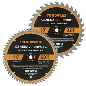 COMOWARE 10 inch Miter Saws Blade, 32T & 60T ATB Circular Saw Blade, 5/8" Arbor, TCT Carbide-Tipped, Anti-Vibration, Teflon Anti-Stick, Miter Saws Blades for Wood, Laminate, Plywood & Hardwoods in Saudi Arabia