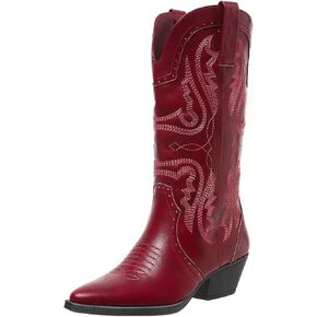 Cowboy Boots for Women Western Cowgirl: Mid Calf Country Concert Outfit | Flattering Pointed Toe & Comfort 2 Inch Chunky Heel - Retro Stitched Embroidery in Saudi Arabia