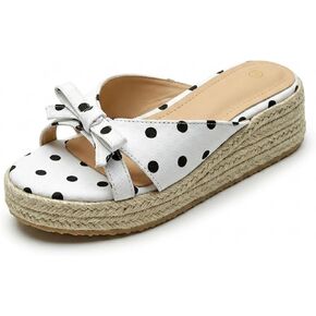 Espadrille Slides for Women's Polka Dot Bow Platform Boho Rope Sandals Comfortable Round open toe Non-Slip Wedge Summer Beach Vacation Travel Backless Mules in Kuwait