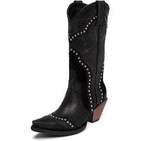 Agodor Black Cowboy Boots For Women Cowgirl Ladies Mid Calf Boots with Classic Studded, Pointed Toe Chunky Heel Pull On Fashion Dress Wedding Western Booties US8 in Kuwait